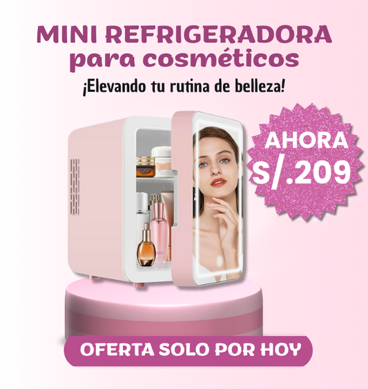Mini Refrigeradora para Cosmeticos con Espejo LED.